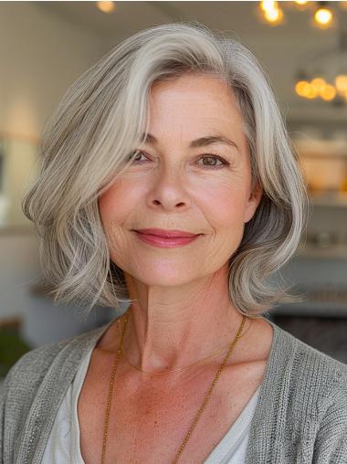 Bob Grey Wig Remy Human Hair Lace Front 10" Layered Wigs