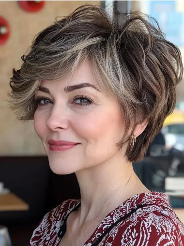 Pixie Bob Wig Grey Hair Synthetic Lace Front 6" Layered Wigs