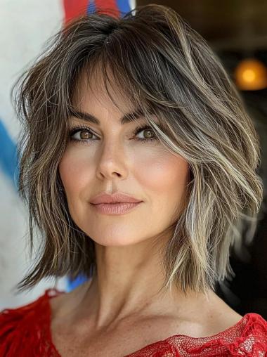 Ladies Wigs Bob Remy Human Hair Layered Wavy Lace Front Wigs