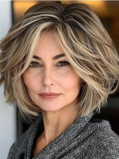 Blonde Bob Wig Layered Chin Length Wavy Synthetic Wigs