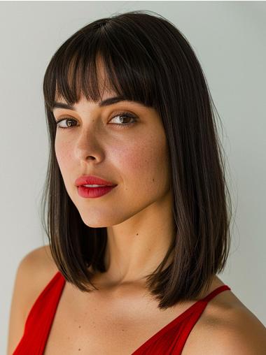 Long Bob Ladies Wigs Synthetic With Bangs Straight Monofilament Wigs