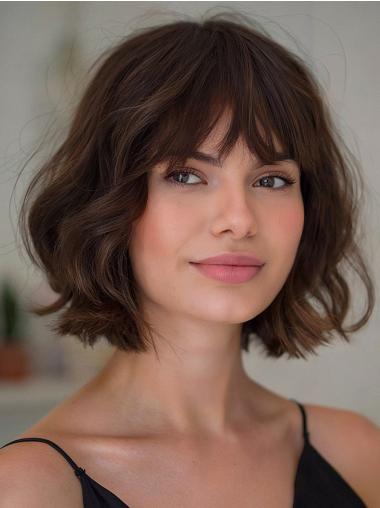 Bob Lace Wig With Bangs 10" Wavy Chin Length Wigs