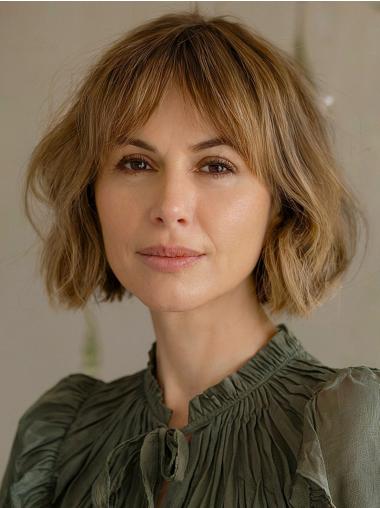 Womens Bob Wig 10" Monofilament Layered Blonde Wavy Wigs