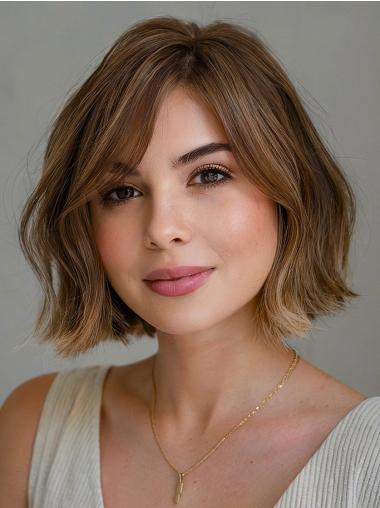 Bob Cut Wig 10" Monofilament Layered Ombre Tone Wavy Wigs