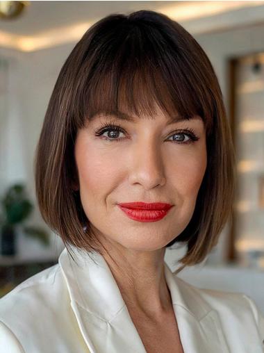 Human Hair Bob Wig Monofilament Straight 10" With Bangs Wigs