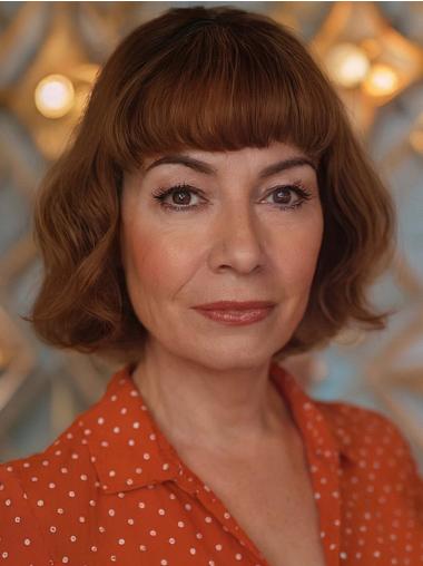 Lace Front Wig Bob Style With Bangs 10" Wavy Chin Length Wigs