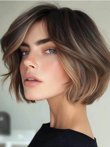 Lace Human Hair Bob Wigs Layered 10" Wavy Chin Length Wigs