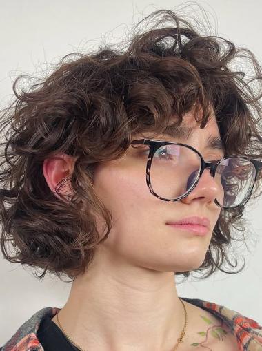 Womens Curly Bob Wigs Monofilament Chin Length 10" Layered Wigs