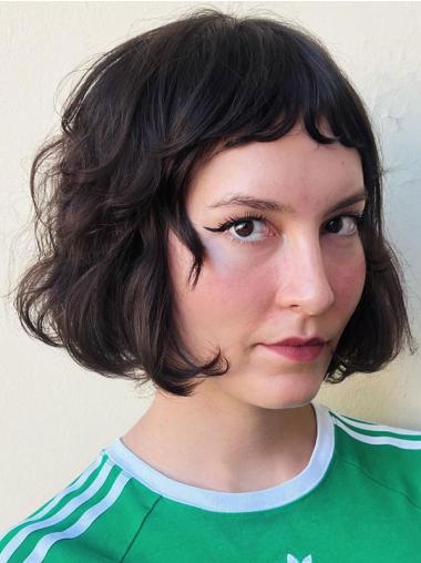 Bob Style Lace Wigs Wavy Synthetic Chin Length With Bangs Wigs