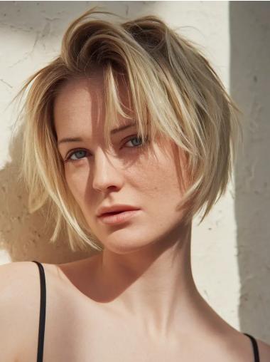 Short Blonde Bob Wig Layered Synthetic 8" Lace Front Wigs