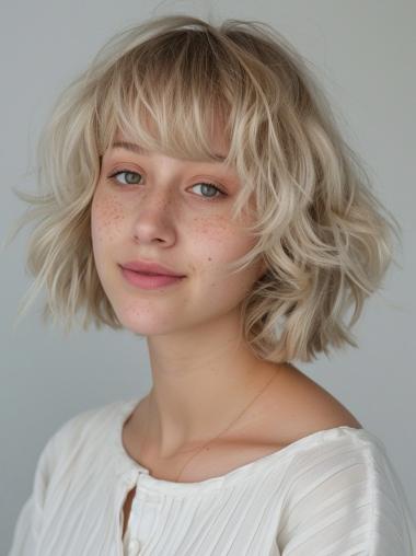 Bob Style Wig Monofilament Chin Length 10" With Bangs Wigs