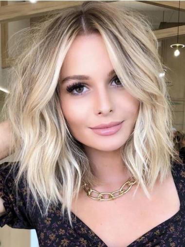 Human Hair Wigs Bob Style Wavy 12" Monofilament Shoulder Length Wigs