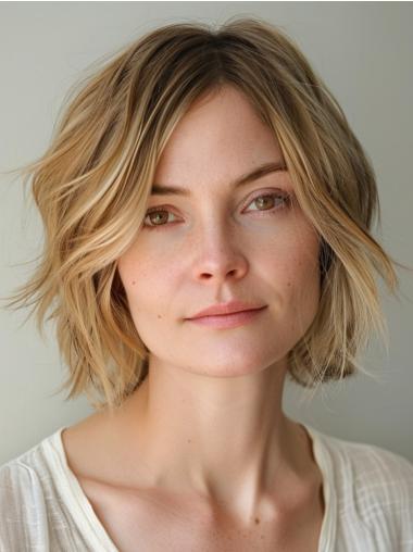 Human Bob Wigs Wavy 10" Monofilament Chin Length Wigs