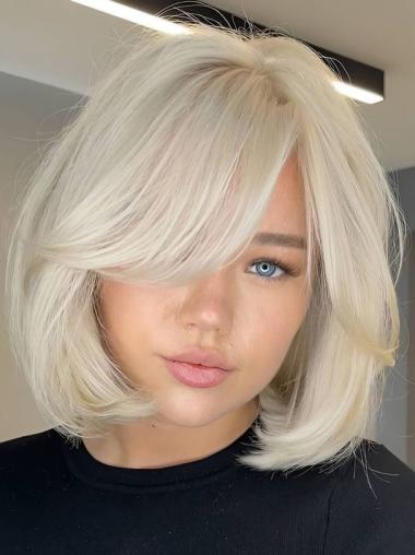 Bob Wig That Looks Real Monofilament Chin Length 10" With Bangs Wigs