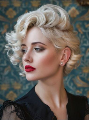 Short Curly Bob Wigs Layered Remy Human Hair 8" Lace Front Wigs