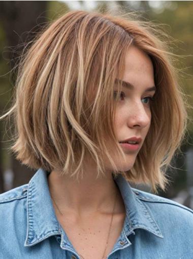 Women'S Bob Wig Straight Remy Human Hair Chin Length Layered Wigs