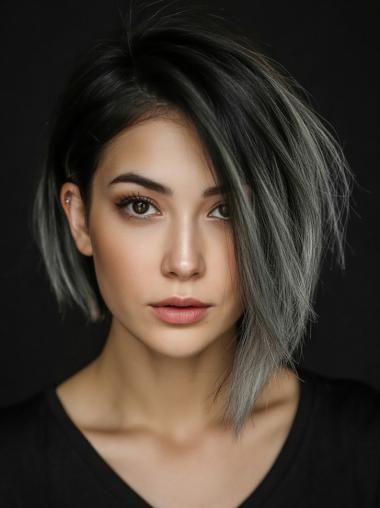 Human Hair Salt And Pepper Bob Wigs Lace Front With Bangs Wigs