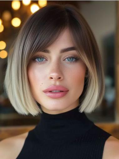 Ladies Bob Style Wigs Monofilament Chin Length 10" With Bangs Wigs
