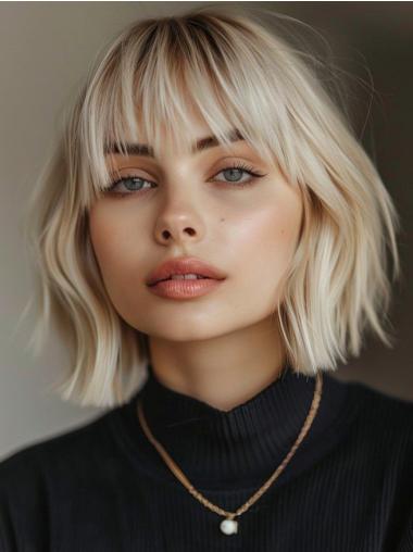 Bob Haircuts Wigs For Women Monofilament Chin Length 12" With Bangs Wigs