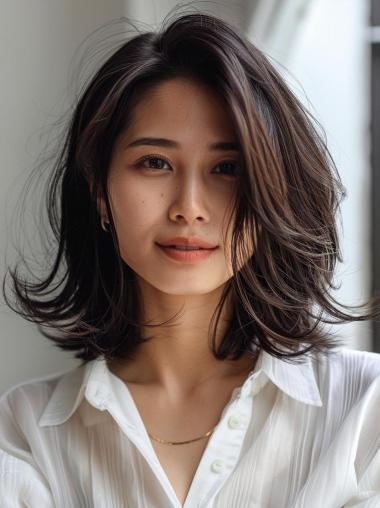 Dark Brown Bob Wigs For Sale Wavy Shoulder Length Layered Wigs