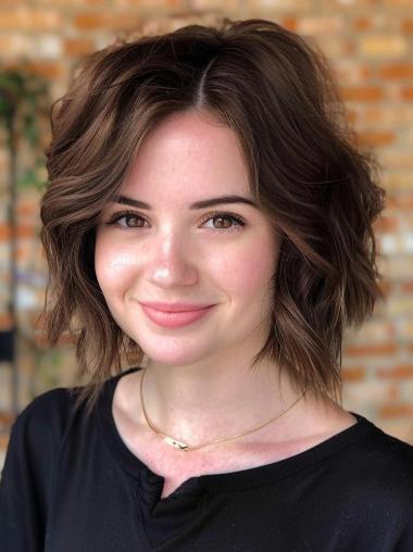 Party Brown Bob Wigs Wavy Synthetic Chin Length Layered Wigs
