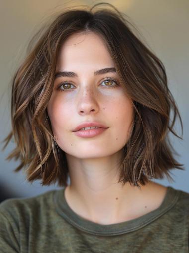 Ladies Wig Bob Synthetic Layered Wavy Lace Front Wigs