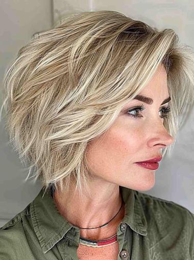 Bob Style Wigs Online Wavy Synthetic Chin Length With Bangs Wigs