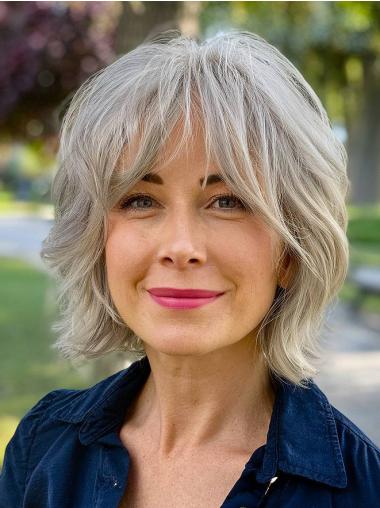 Grey Bob Wigs Monofilament With Bangs Wavy 10" Wigs