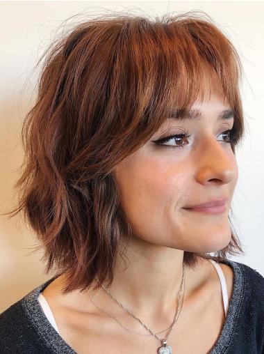 Bobbed Hair Wig Monofilament Chin Length 12" With Bangs Wigs