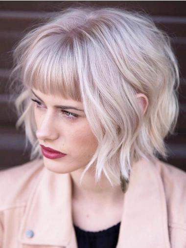 Ladies Real Hair Bob Wig Wavy 10" Monofilament Chin Length Wigs