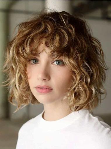 Real Hair Wigs Bob Curly 10" Monofilament Chin Length Wigs