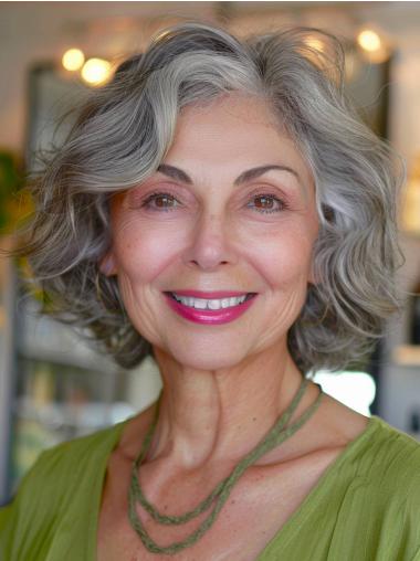 Grey Bob Wig Lace Front Layered Wavy 10" Wigs