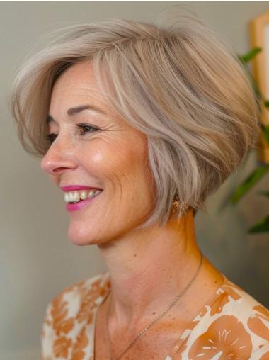 Grey Hair Short Bob Wigs Layered Remy Human Hair 8" Lace Front Wigs