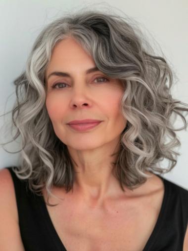 Grey Curly Bob Wig Monofilament Layered Curly 14" Wigs