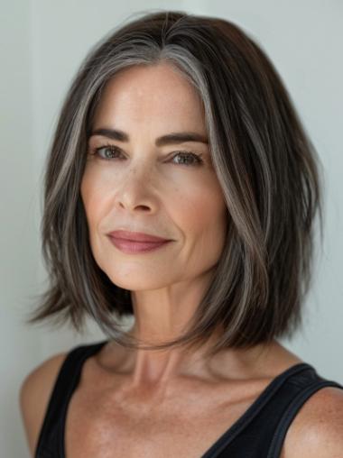 Grey Bob Wigs Monofilament Layered Straight 12" Wigs