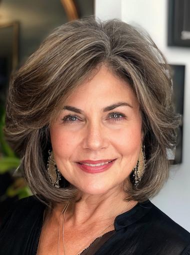 Grey Hair Bob Wig Monofilament Layered Wavy 10" Wigs