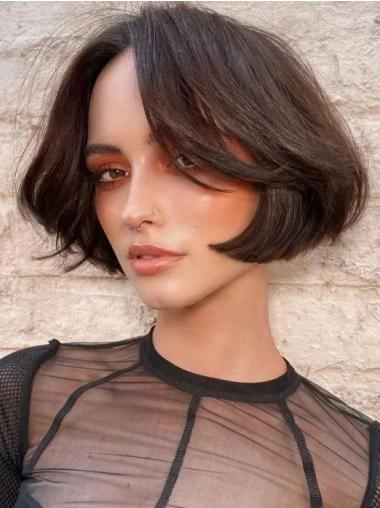 Short Wavy Bob Wig Layered Remy Human Hair 8" Lace Front Wigs