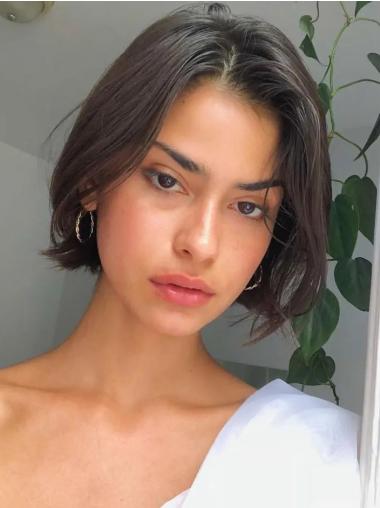 Black Bob Hair Wig Layered Chin Length Straight Remy Human Hair Wigs