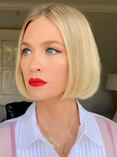 Wigs Blonde Bob Without Bangs Chin Length Straight Remy Human Hair Wigs