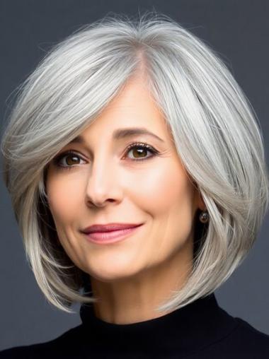 Grey Bob Style Wigs Monofilament Layered Straight 10" Wigs