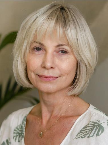 Grey Bob Wig Lace Front With Bangs Straight 10" Wigs