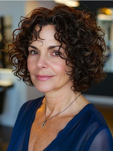 Brown Wig Bob Style Curly Synthetic Chin Length Layered Wigs