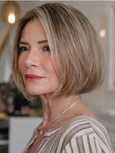 Blonde Bob Wigs Straight Remy Human Hair Chin Length Layered Wigs