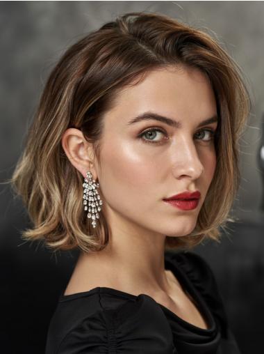 Real Human Hair Wigs Bob Wavy 10" Monofilament Chin Length Wigs