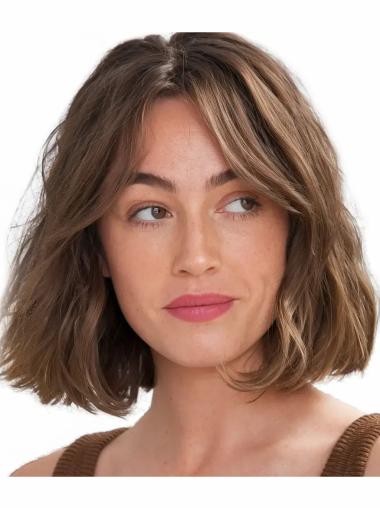 Medium Bob Wigs Remy Human Hair Layered Wavy Monofilament Wigs