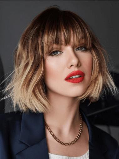 Human Wigs For Women Bob Wavy 10" Monofilament Chin Length Wigs