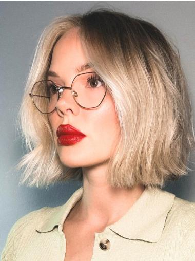 Real Hair Ladies Bob Wigs Wavy 10" Monofilament Chin Length Wigs