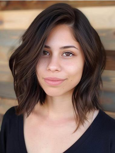 Bob Style Wigs Brown Wavy Synthetic Shoulder Length Layered Wigs