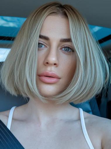 Blond Bob Wigs Without Bangs Chin Length Straight Synthetic Wigs