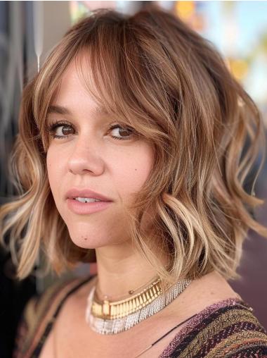 Womens Medium Dark Bob Wig Synthetic Layered Wavy Lace Front Wigs